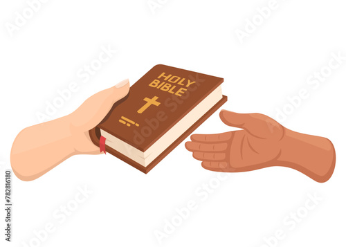 Hand Holding and Give Bible Holy Book Cartoon Illustration Vector