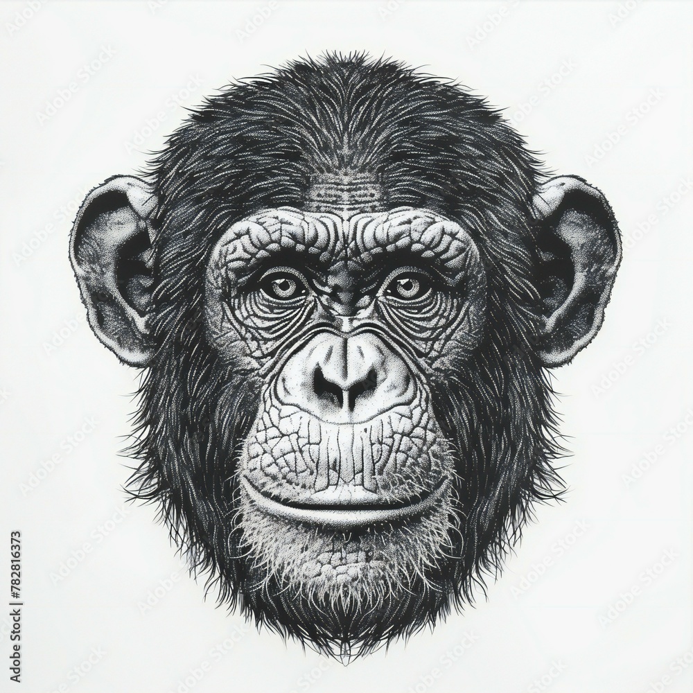 Portrait of chimpanzee,  Hand drawn illustration for tattoo or t-shirt