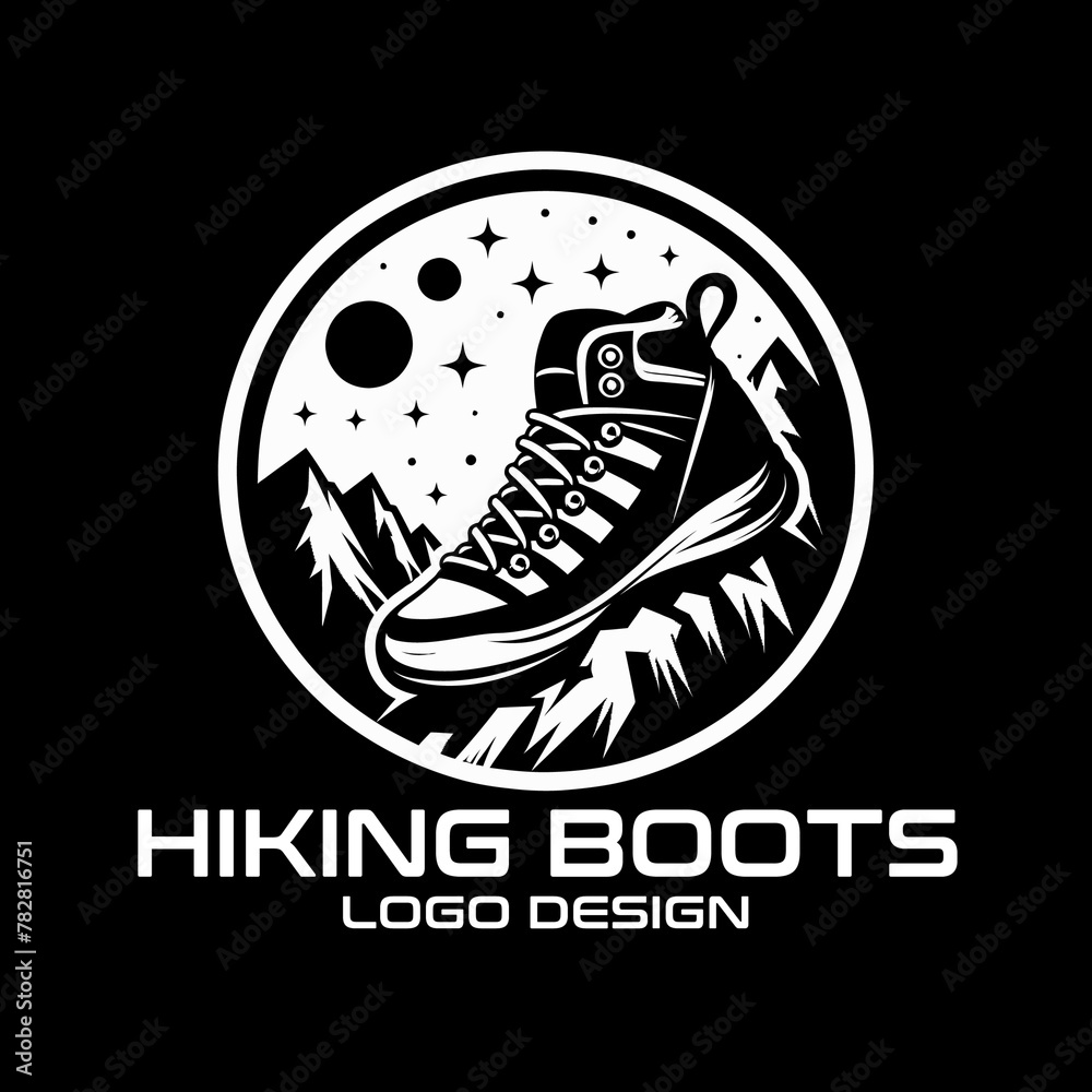 Fototapeta premium Hiking Boots Vector Logo Design 