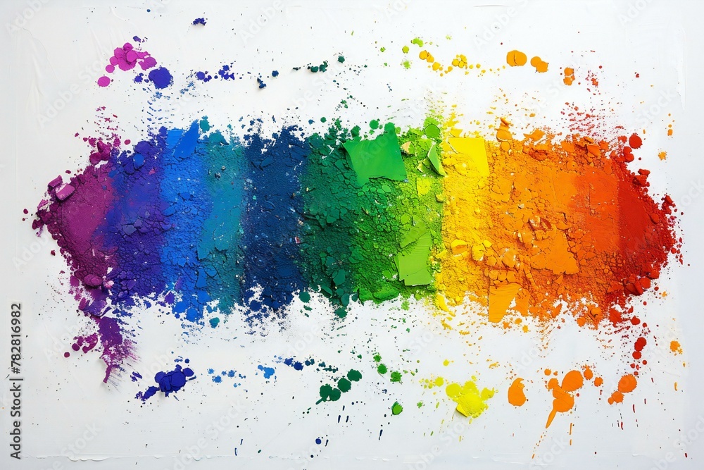 Multicolored paint splashes on a white background close-up
