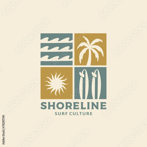 Vintage surf logo design template for surf club, surf shop, surf merch.