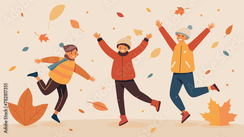 An ink sketch highlighting the contrast between the childrens bright patterned jackets and the muted tones of the autumn leaves as they launch