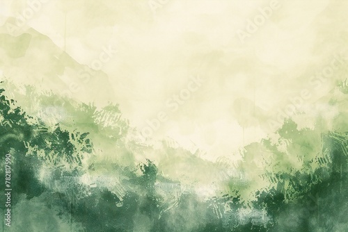 Abstract green watercolor background with trees and mountains,  Digital art painting photo