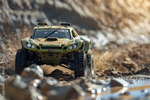 Racing off-road vehicle overcomes a difficult terrain, Extreme sport