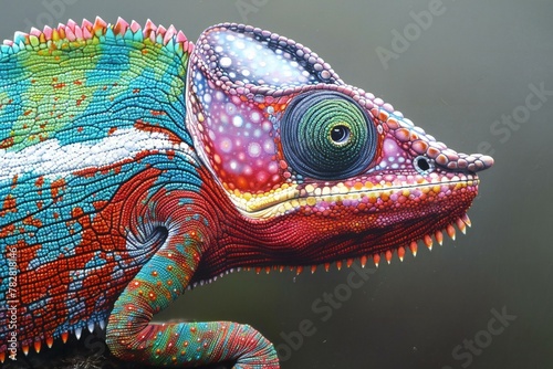 Colorful chameleon close-up on a dark background