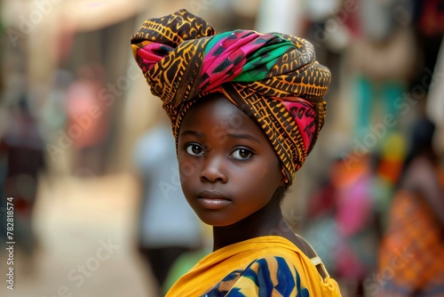 Unidentified Ghanaian girl in colored clothes photo