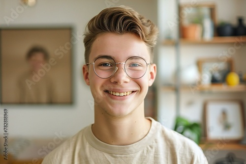 Portrait of smiling young man with eyeglasses looking at camera