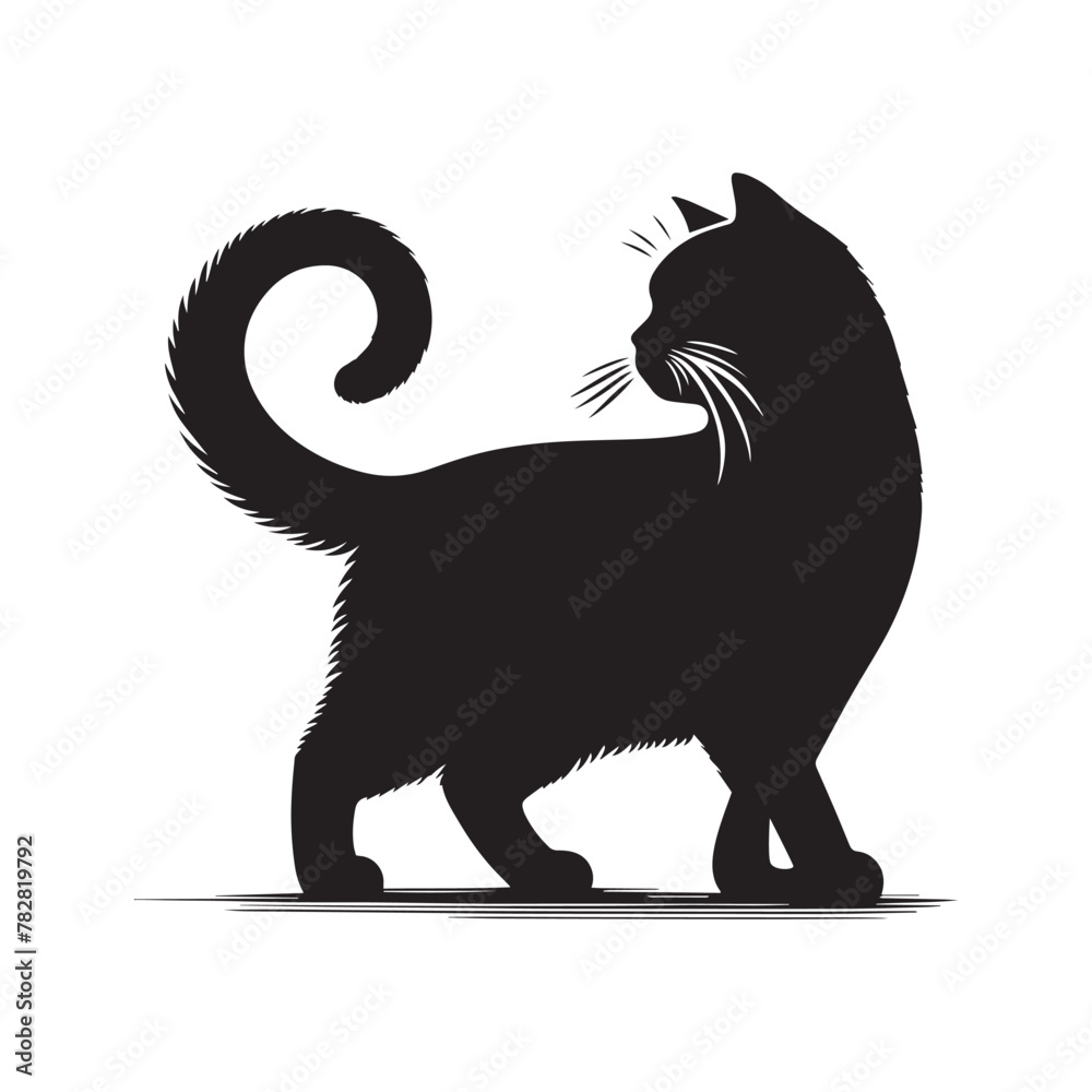 Obraz premium A Cat Silhouette Vector Art Illustration. Black and White Cat with White Background.