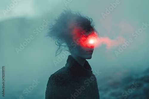 Fantasy portrait of a young man with red smoke in his face