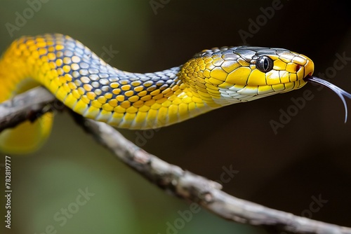 Close up of a yellow whip snake (Ptyas mucosa)