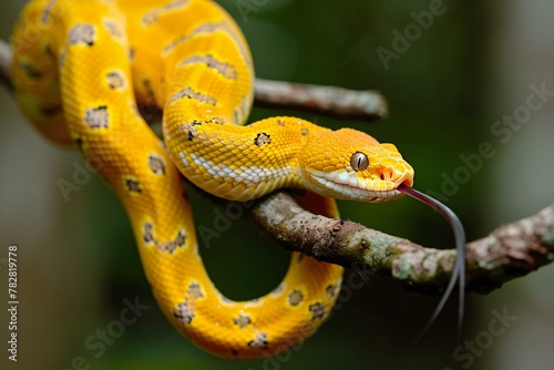 Yellow snake on a branch in the rainforest of Costa Rica