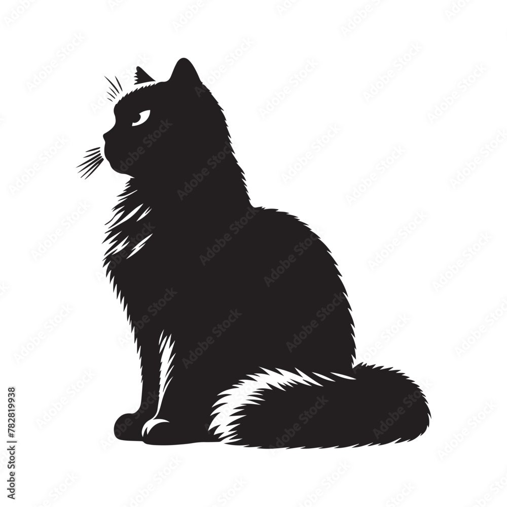 Obraz premium A Cat Silhouette Vector Art Illustration. Black and White Cat with White Background.