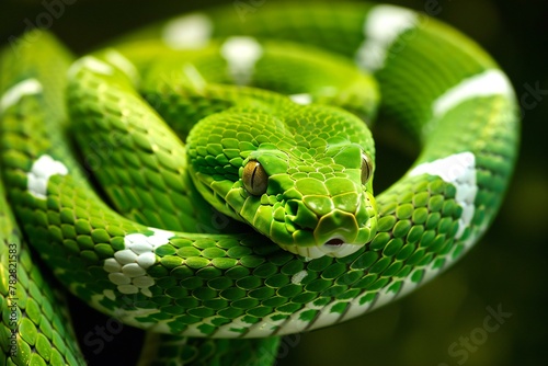 Green pit viper snake (Reticulated pit viper)