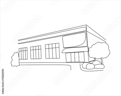 School building line art vector. Back to school. Architectural building