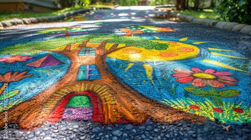 Vibrant Chalk Drawing Transforms Driveway into Captivating Outdoor Canvas