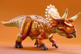 Triceratops Dinosaur on orange background,   illustration