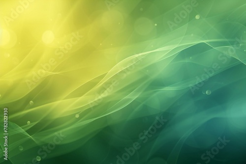 Abstract background with smooth lines and bokeh lights in green and yellow