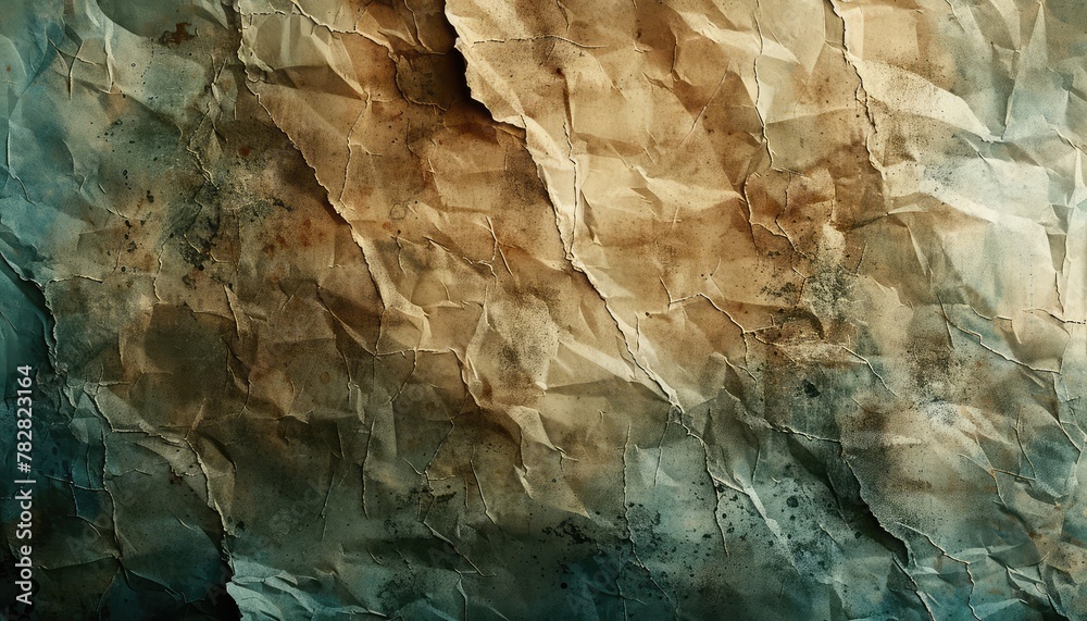 Naklejka premium Grunge Paper Background, A gritty and distressed paper texture with stains, creases, and scratches, ideal for creating a vintage or urban aesthetic in digital artworks