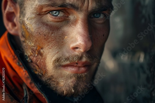 Portrait of a man with dirty face and dirty face, Close-up