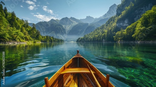Serene Boat Ride Amid Lush Mountainous Landscapes and Tranquil Lake Waters