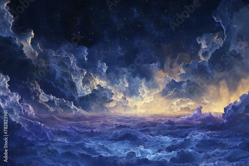 Fantasy landscape with clouds and starry sky © Cuong