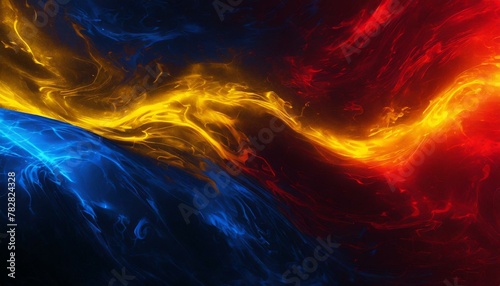 Chromatic Chaos: Abstract Yellow Blue Red Wave