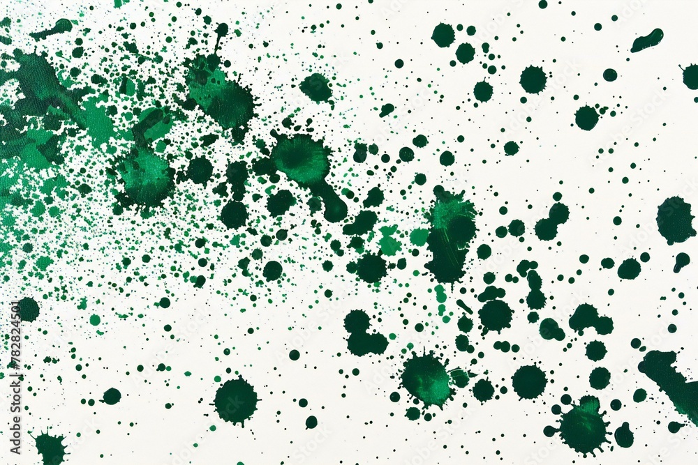 Abstract green watercolor paint splashes on white paper background texture