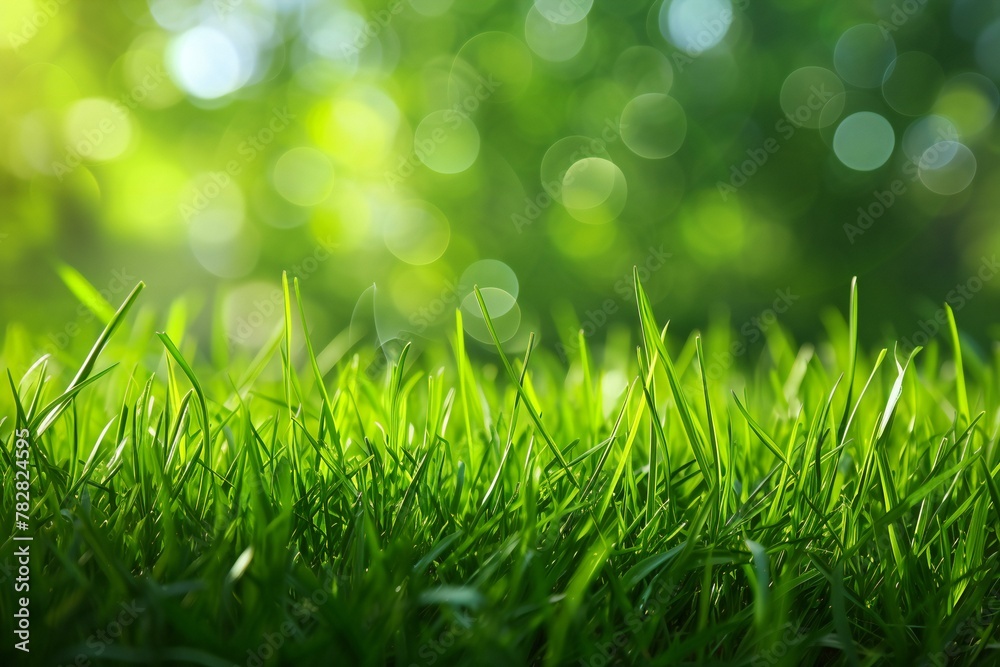 Fresh green grass with bokeh effect, close up,  Natural background