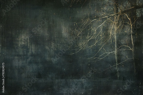 Grunge dark textured background with dry branches in the foreground