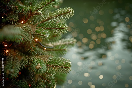 Christmas tree with bokeh lights on bokeh background
