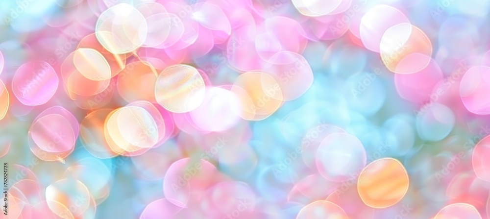 Soft mint green, peach orange, and white silver bokeh background   abstract delicate gentle blur
