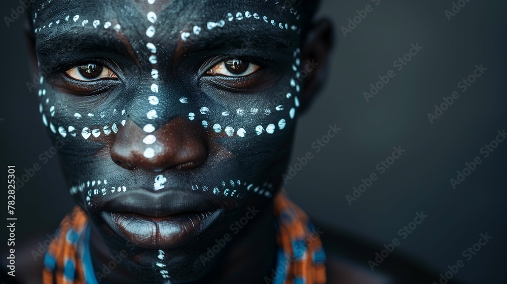 Portrait of Man with Traditional Tribal Face Paint