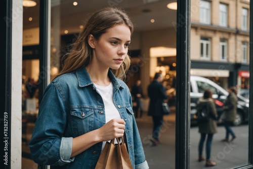 Young woman window shopping photo