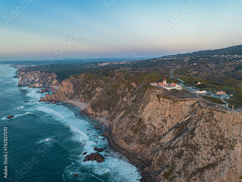 Aerial view of Cabo da Roca at sunset.