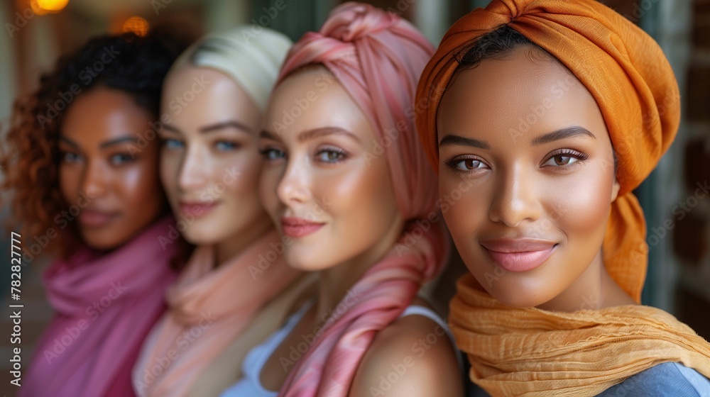 Diverse Group of Women with Headscarves Smiling Diverse Group of Women with Headscarves Smiling