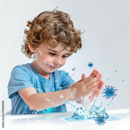 child playing with water or hand washing isolate 