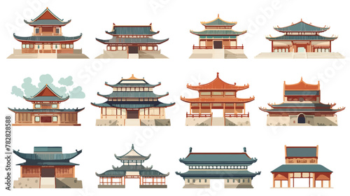 Cultural China traditional buildings flat set for w