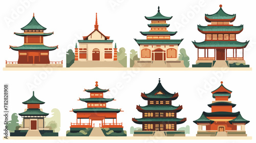 Cultural China traditional buildings flat set for w