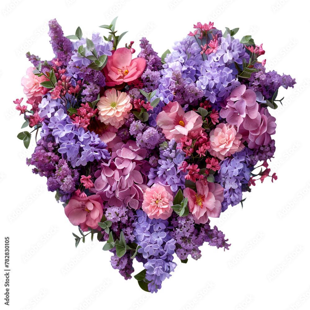 A Beautiful heart shaped flower illustration, perfect for valentine's day banner or poster design, Mother's day, Heart of love made of flowers, Valentines day, isolated, Generative ai