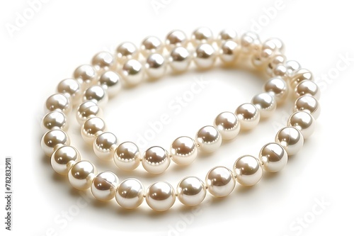 "Elegant Pearl Necklace on White Background"