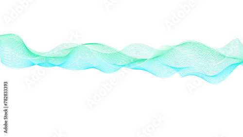 green blue cyan tech wavy lines gradient vector illustration, Transparent horizontal green wave on white background.