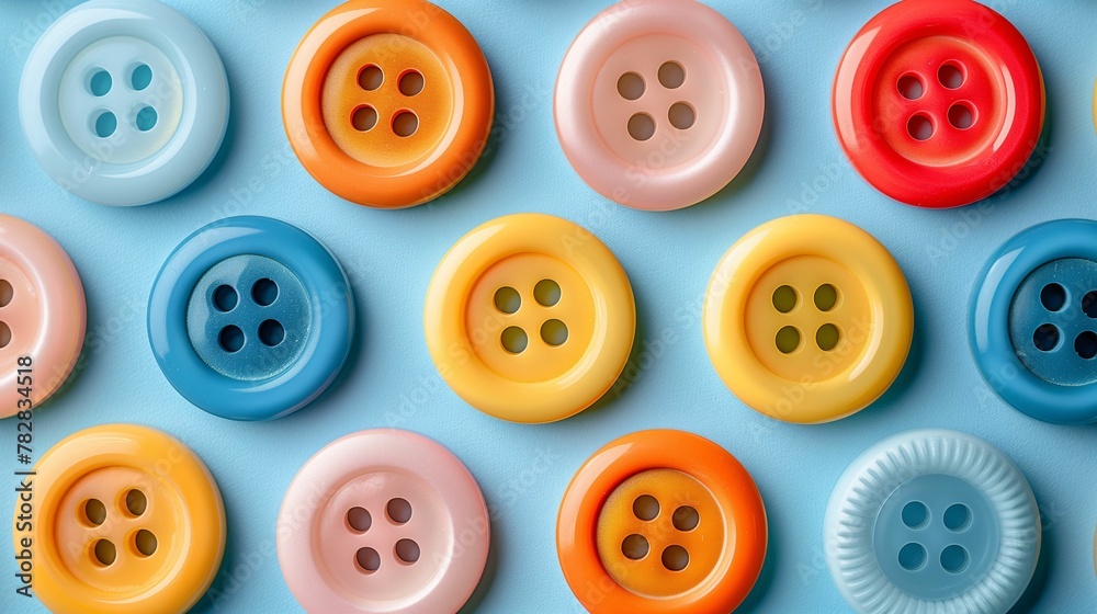 Fototapeta premium Assorted Colorful Sewing Buttons on Blue Background