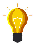 Electric yellow light bulb glows on a white background. Vector.