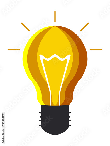Electric yellow light bulb glows on a white background. 