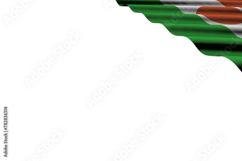 beautiful glossy flag of Niger with large folds lying in right top corner isolated on white - any feast flag 3d illustration..