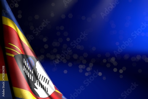 pretty any celebration flag 3d illustration. - illustration of Swaziland flag hangs diagonal on blue with bokeh and empty place for your text