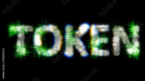 green cybernetic text TOKEN with noise distortion, isolated - object 3D illustration