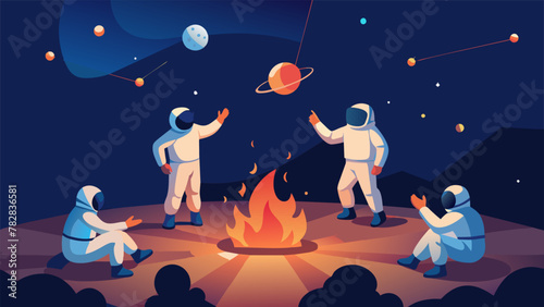 Around the glowing campfire the astronauts shared stories of their favorite constellations pointing out their unique shapes and origins.