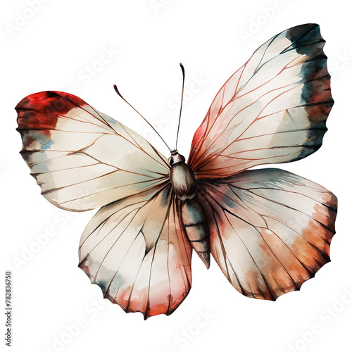 Colorful butterflies in watercolor style isolated on transparent background.