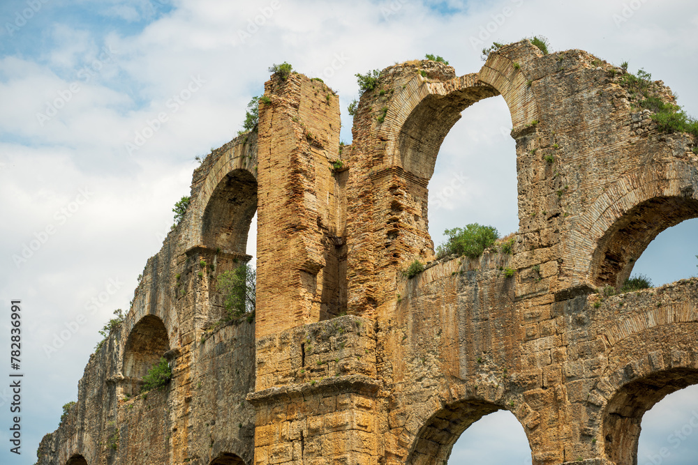 Aqueducts in the ancient city of Aspendos in Antalya, Turkey